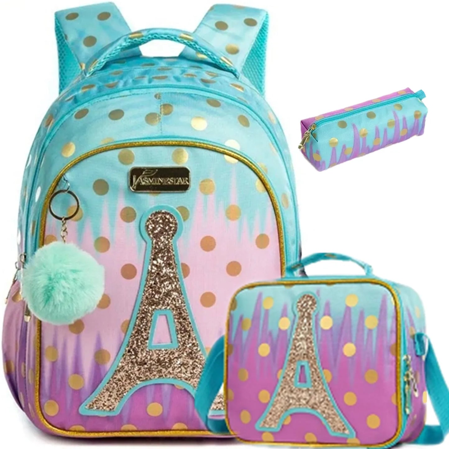 Girls 3-Piece School Backpack Set with Lunch Bag & Pencil Case