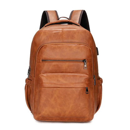 USB Charging PU Leather Laptop Backpack
