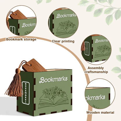 Wooden Book-Shaped Bookmark Holder & Desktop Organizer