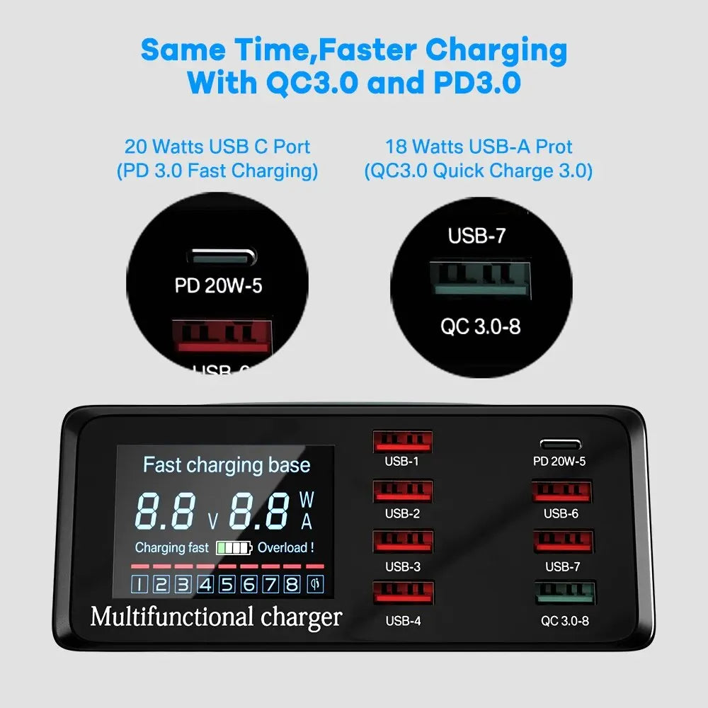 100W USB Charging Station with Wireless Charger