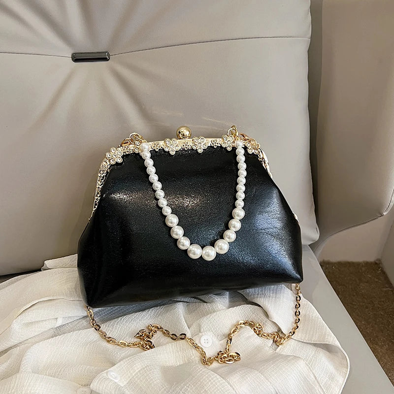 Luxury Pearl Chain Minaudière Shoulder Bag