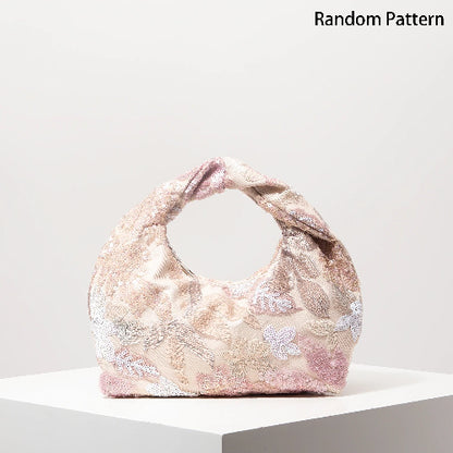 Floral Sequin Half-Moon Evening Bag