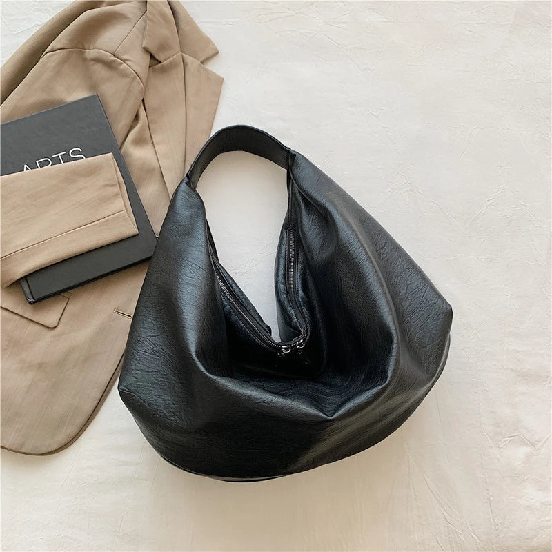 Large Hobo Shoulder Bag – Soft PU Leather Tote Handbag