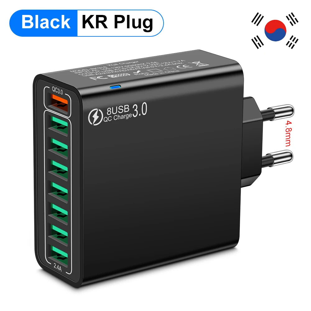8-Port USB Fast Charging Wall Charger Adapter