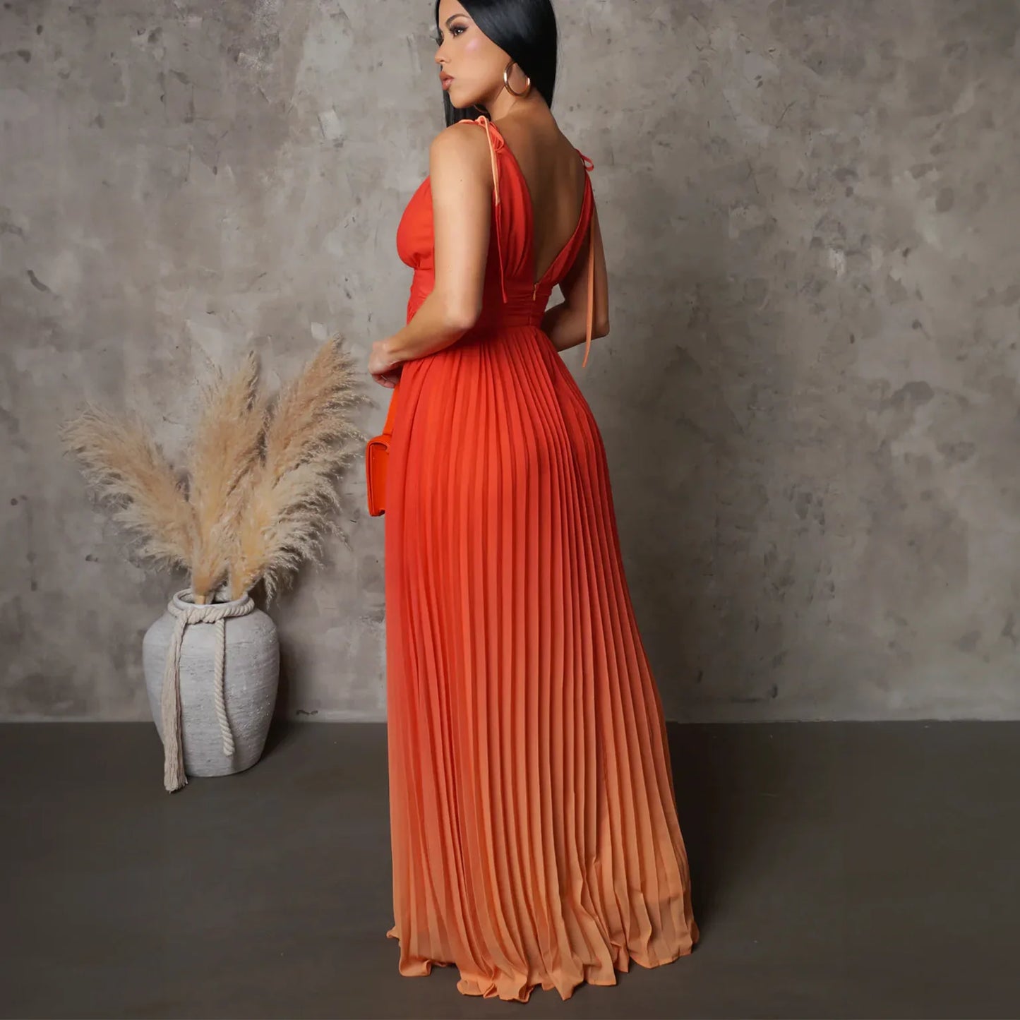 Cm Yaya Sleeveless Pleated V-neck Maxi Dress