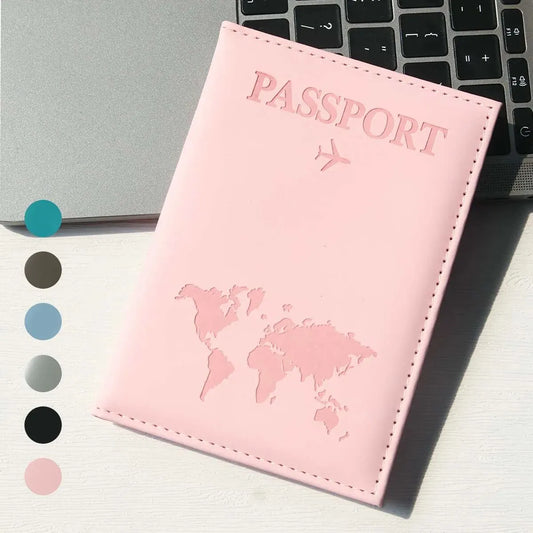 World Map PU Leather Passport Holder