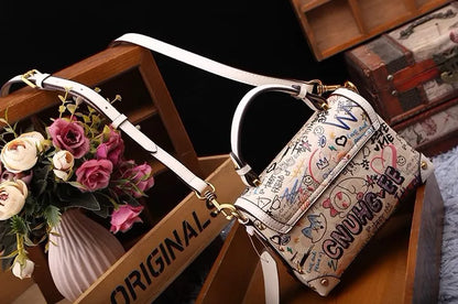 Vintage Graffiti Bear Top Handle Satchel Bag