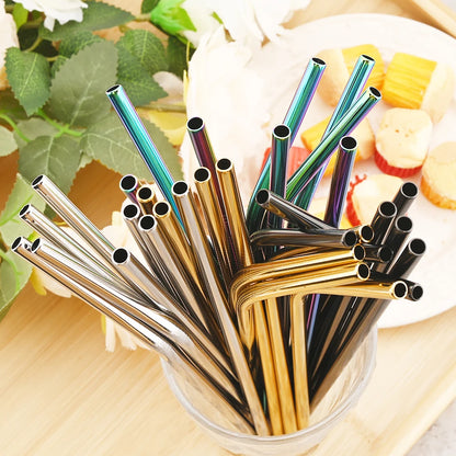 Reusable 304 Stainless Steel Metal Drinking Straws Set with Cleaning Brush