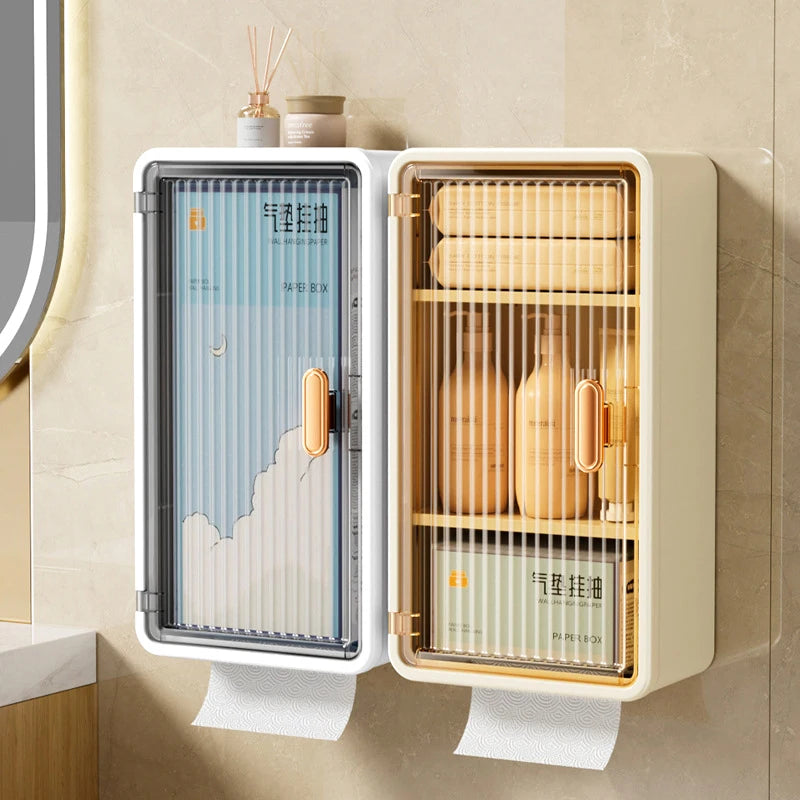Wall-Mounted Waterproof Tissue Holder & Bathroom Storage Shelf