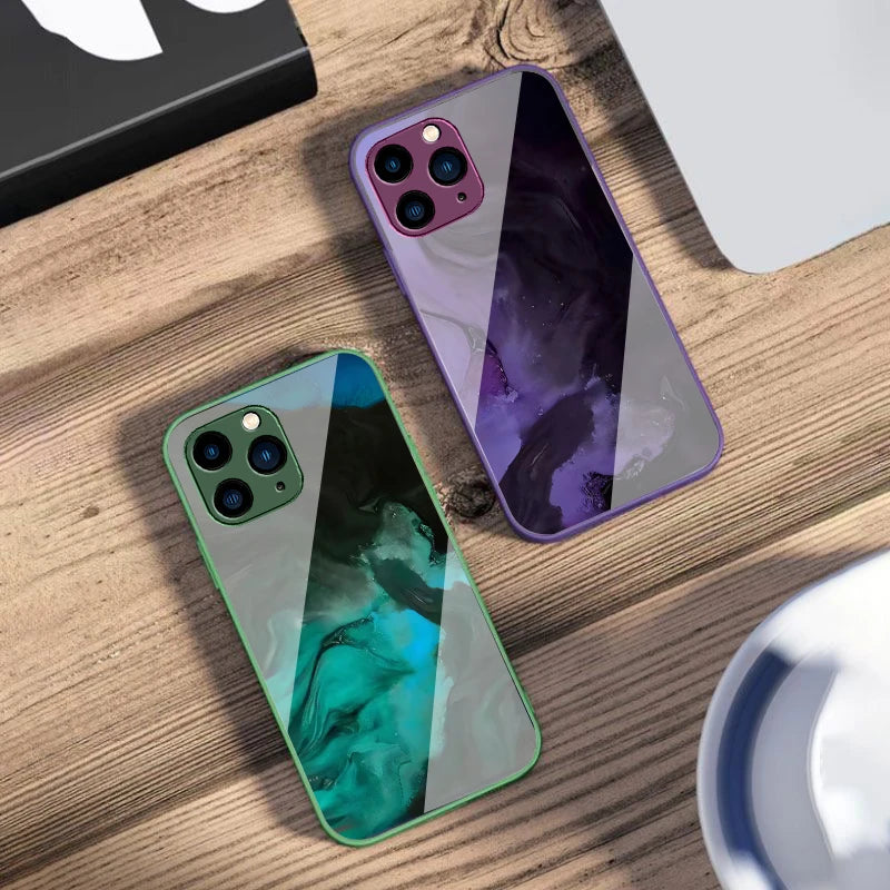 Tempered Glass Marble Effect iPhone Case