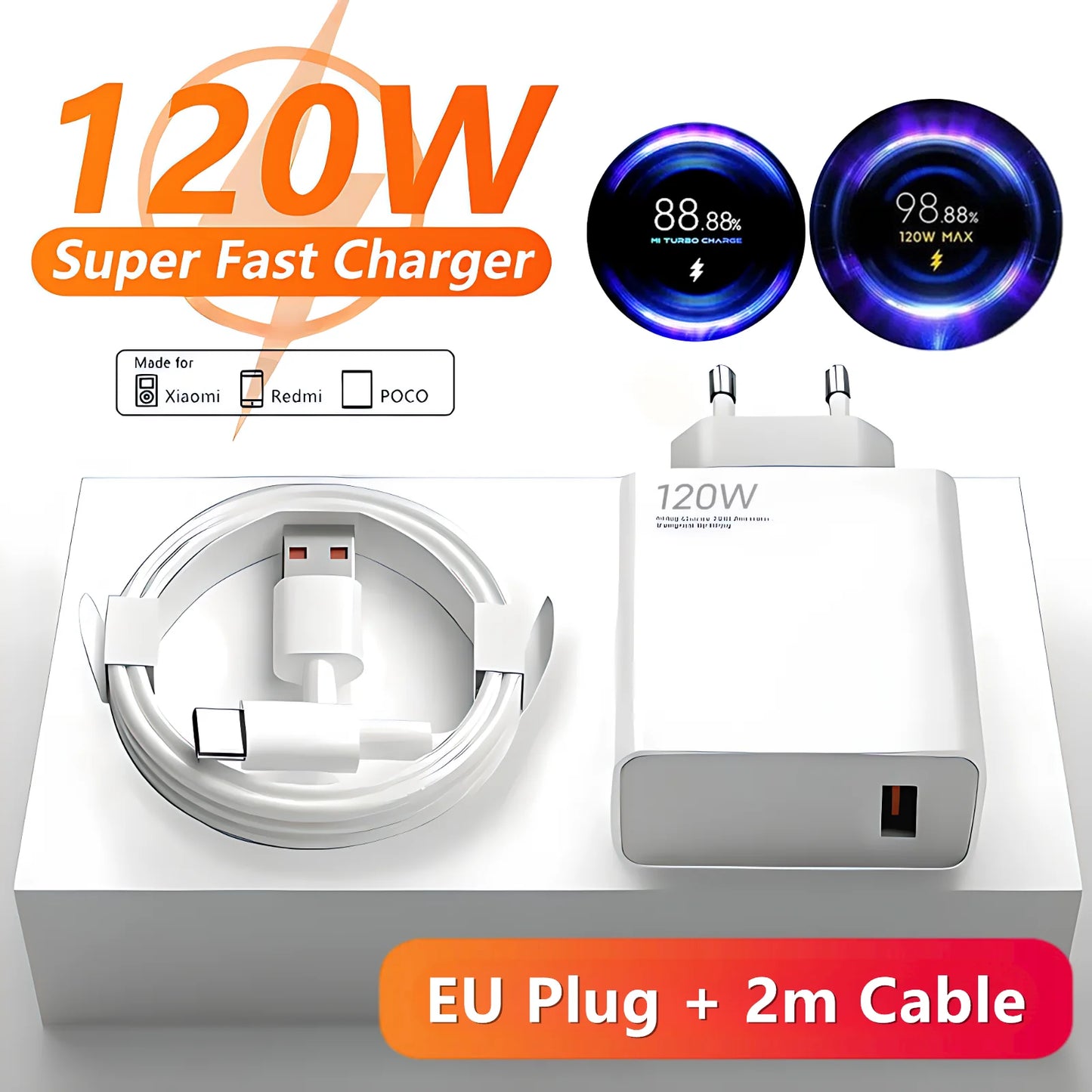 120W 6A EU Fast Wall Charger with Type-C Cable