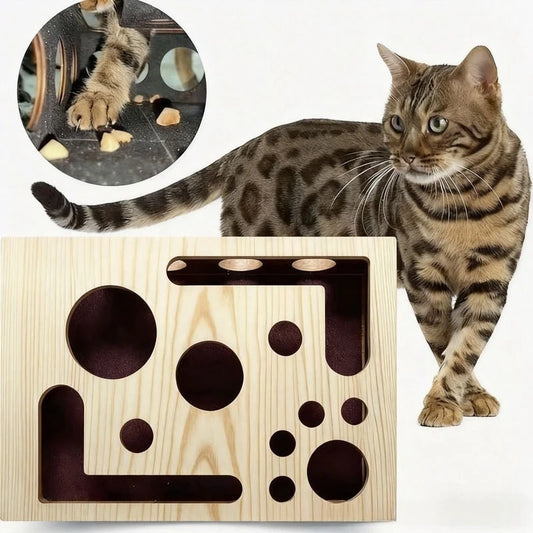Wood Cat Maze Toy with Interactive Ball & Nail File