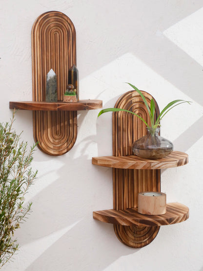 Geometric Natural Wood Wall Mounted Display Shelf