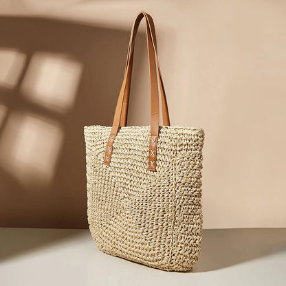 Handmade Woven Straw Beach Tote Bag