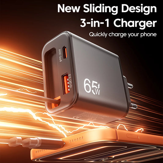 65W USB-C Fast Charger with Retractable Cable