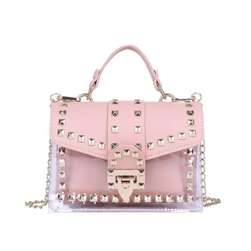 Studded Graffiti Crossbody Satchel Bag