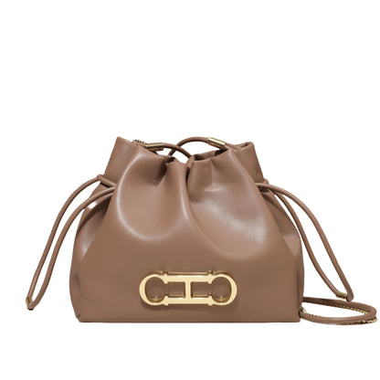CH Drawstring Bucket Bag – PU Leather Gold Chain Handbag