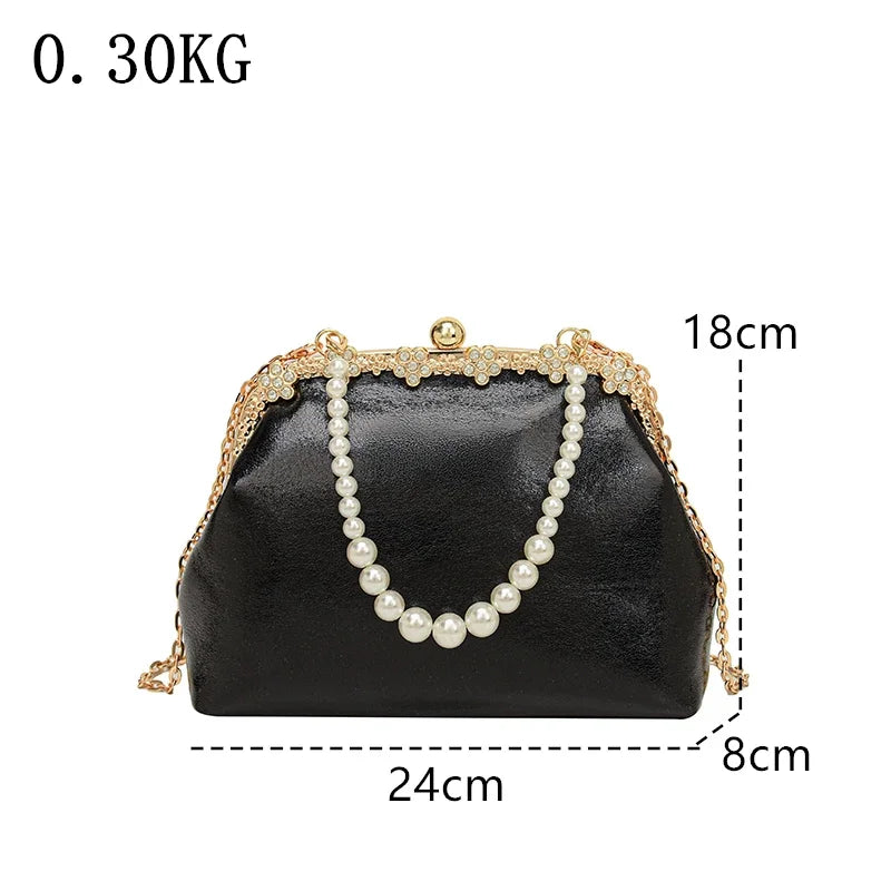 Luxury Pearl Chain Minaudière Shoulder Bag