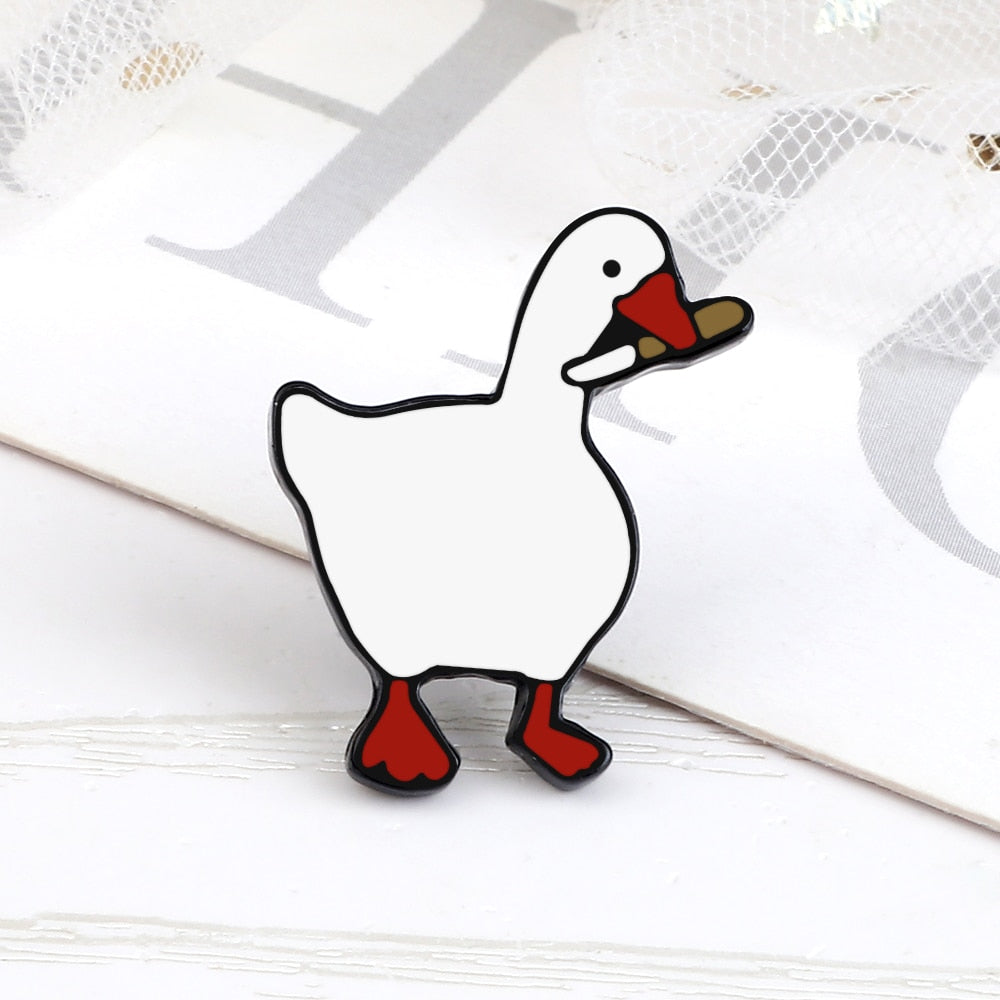 Funny White Goose Brooches Shirt Lapel Pin