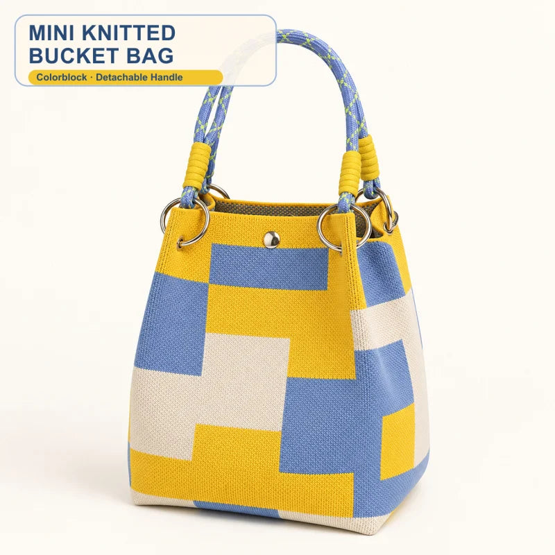 Mini Knitted Bucket Bag – Colorblock Women’s Handbag