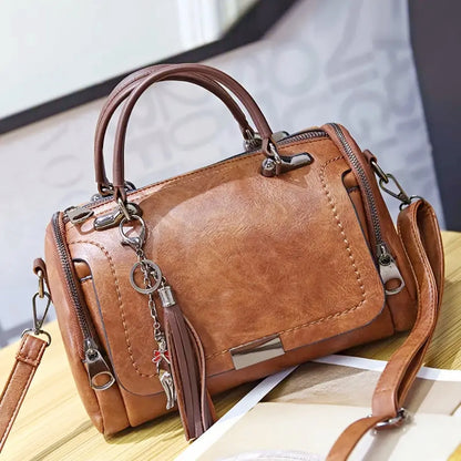 Vintage PU Leather Boston Handbag