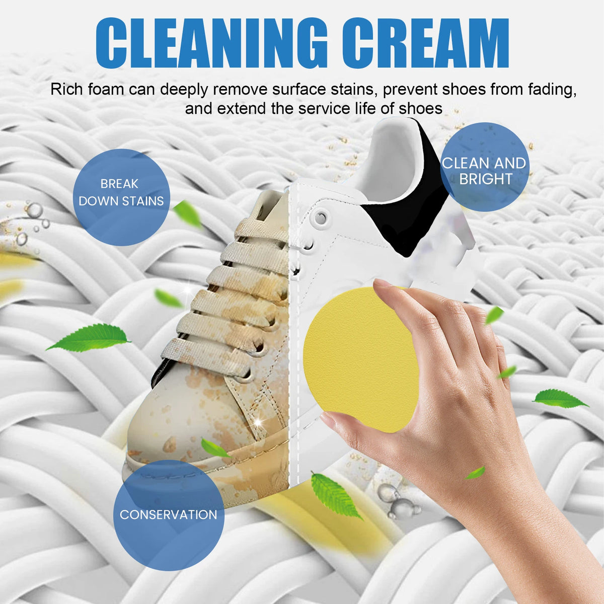 No-Rinse Shoe Cleaning Cream for Sports, Canvas & Synthetic Leather Shoes