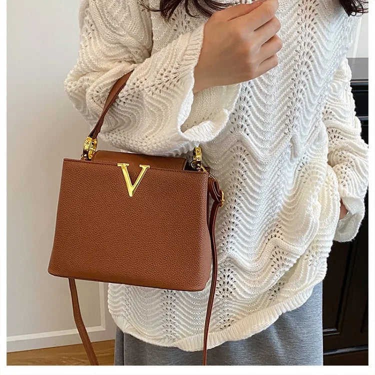 Buckled Leather Shoulder Handbag
