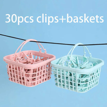 Plastic Clothespins with Storage Basket for Laundry & Home