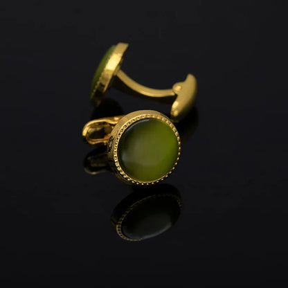 Round Gold-Tone Cufflinks with Coloured Stone