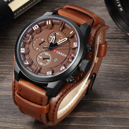 CURREN 8225 Men's Large Dial Leather Quartz Watch
