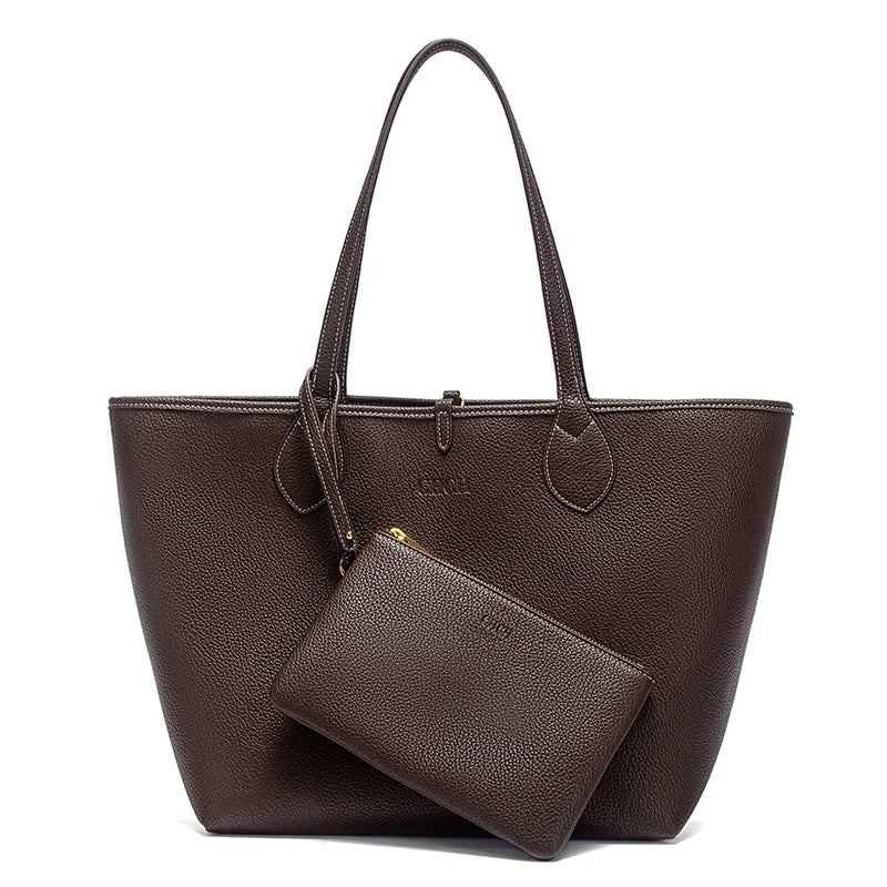 Women’s PU Leather Tote Bag with Matching Pouch