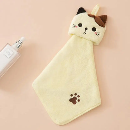 Cute Cat Coral Fleece Kitchen Hand Towel