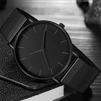 TVK Men's Ultra Thin Black Stainless Steel Quartz Watch