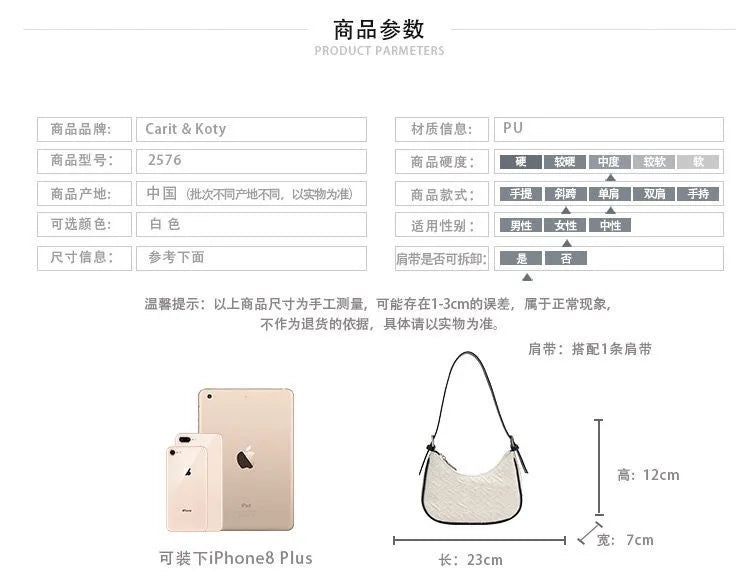 Pleated Crescent Shoulder Bag for Women