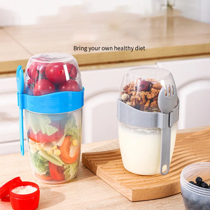 Portable Double-layer Lid with Spoon and Fork Lunch Cup