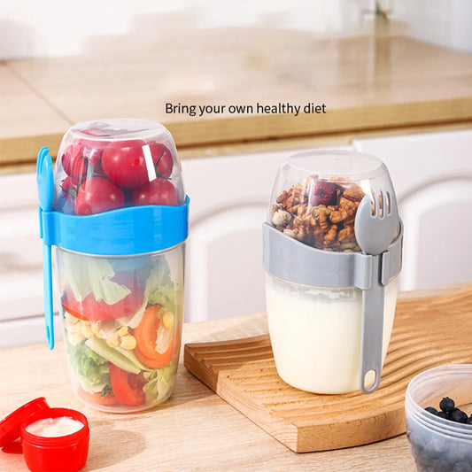 Portable Double-layer Lid with Spoon and Fork Lunch Cup