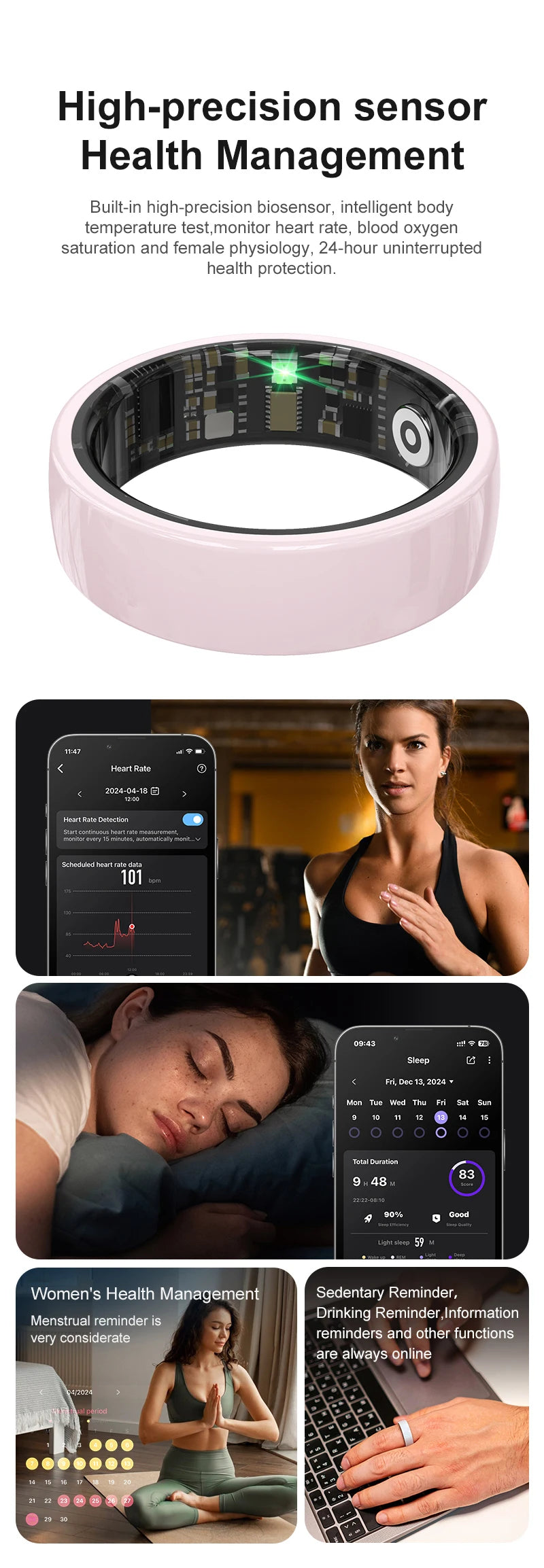 Smart Health Tracking Ring with Charging Case