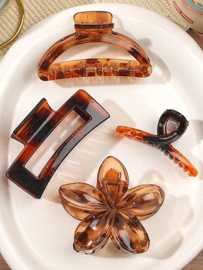 Burgundy Bow Flower Hair Claw Clips Set
