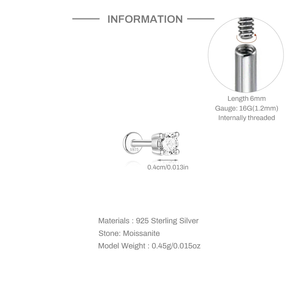 925 Sterling Silver Round Moissanite Stud Earring
