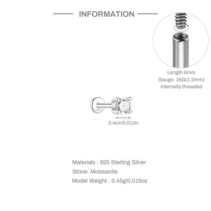 925 Sterling Silver Round Moissanite Stud Earring