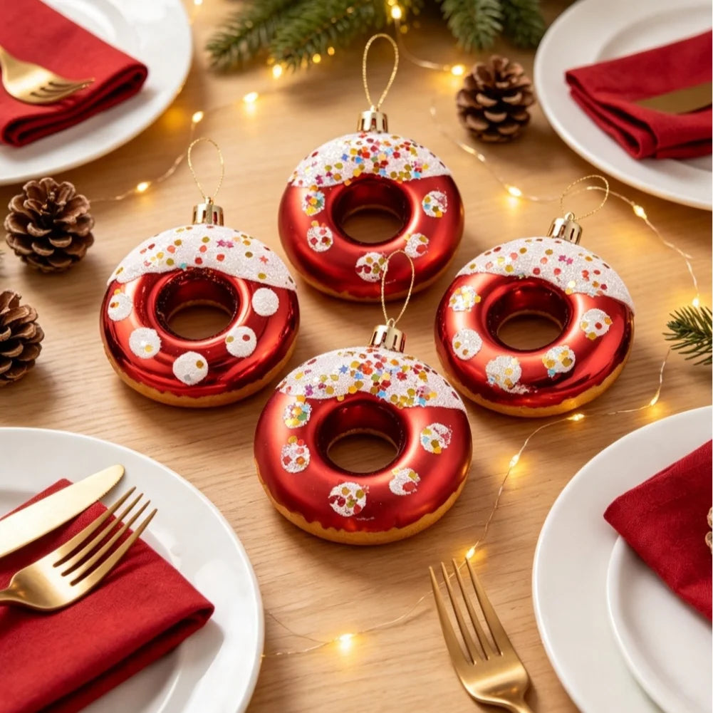 4-Piece Donut Christmas Ornament Set