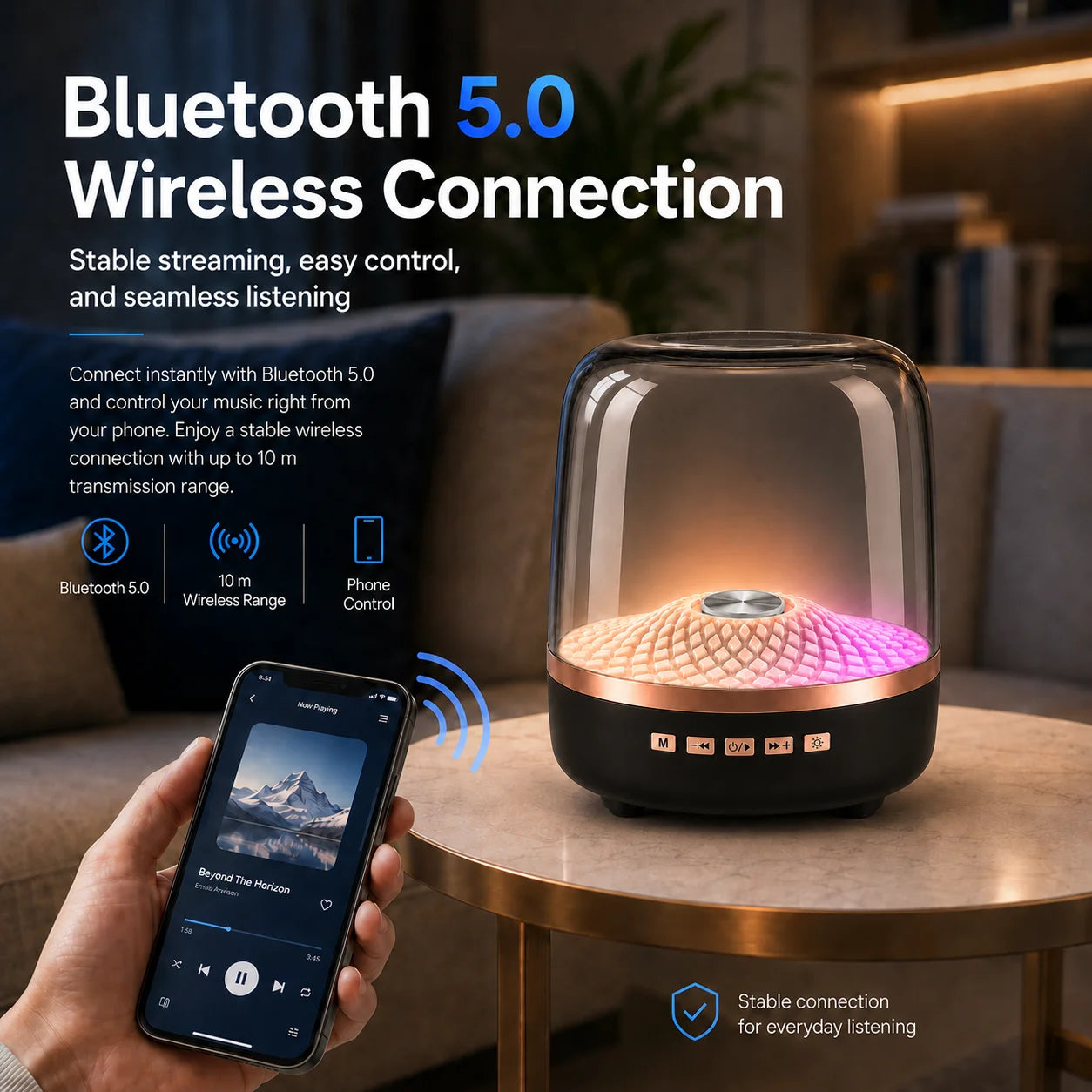 Portable Bluetooth 5.0 Wireless Speaker with Ambient Light