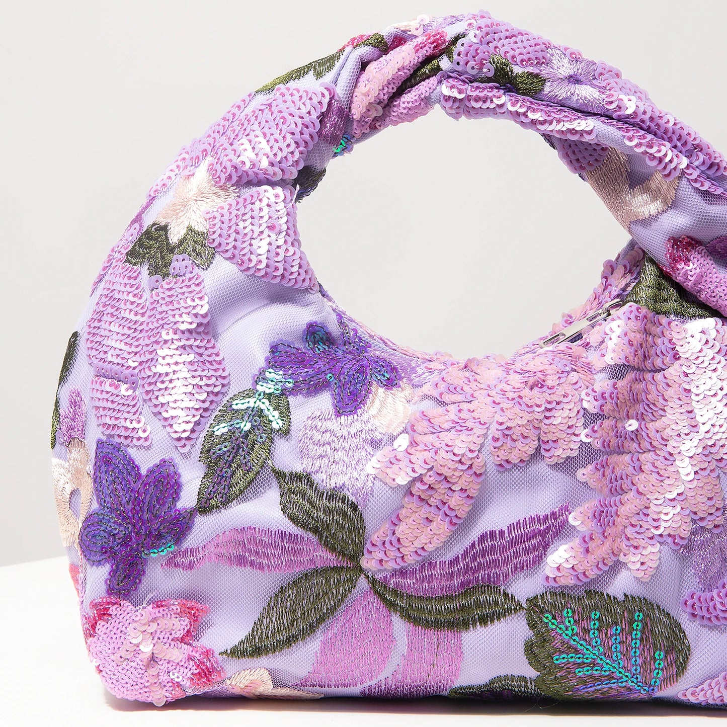 Floral Sequin Half-Moon Evening Bag
