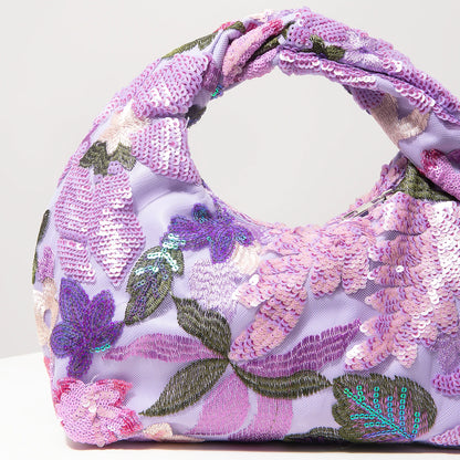 Floral Sequin Half-Moon Evening Bag