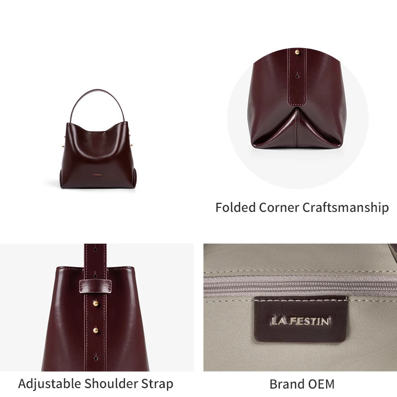 LA FESTIN Split Leather Bucket Tote Bag