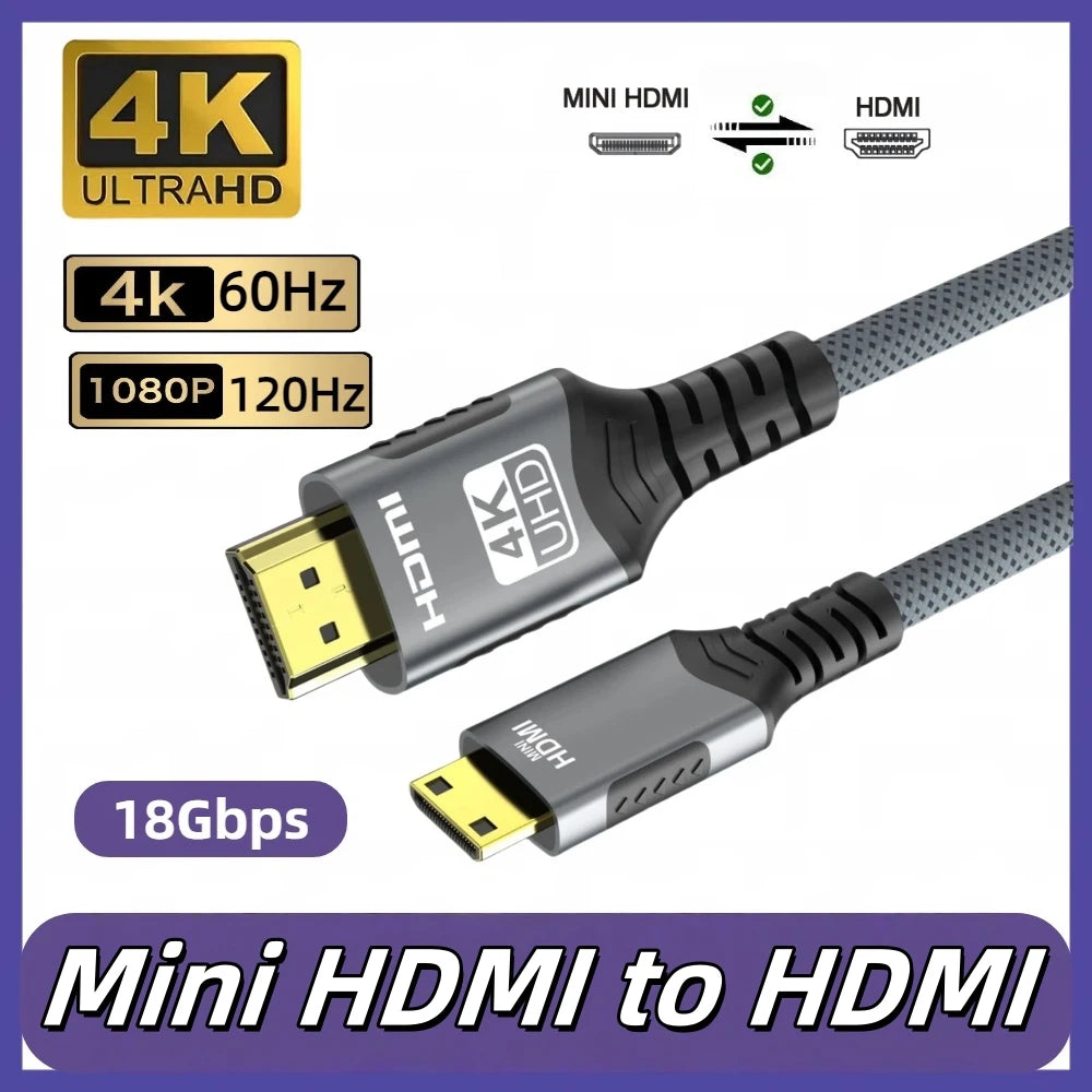 4K Mini HDMI to HDMI Braided Cable