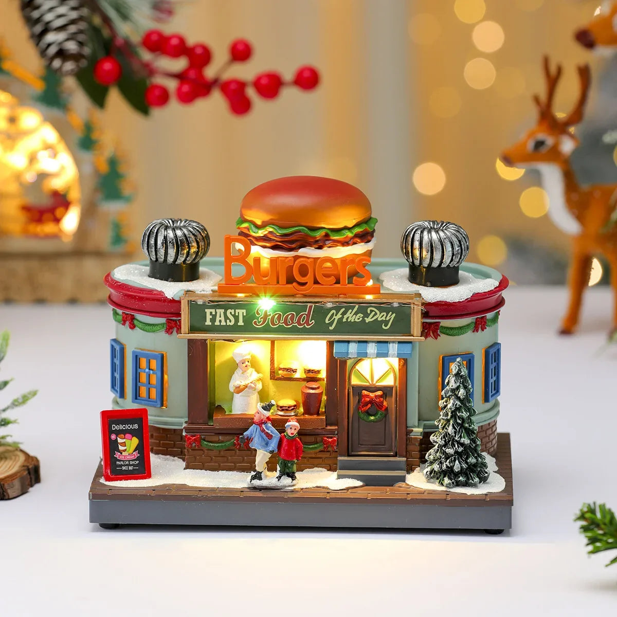 Rotating Light-Up Christmas Shop Music Box