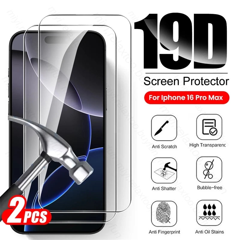 2Pcs 19D Tempered Glass Case for iPhone 16 Pro Max Plus