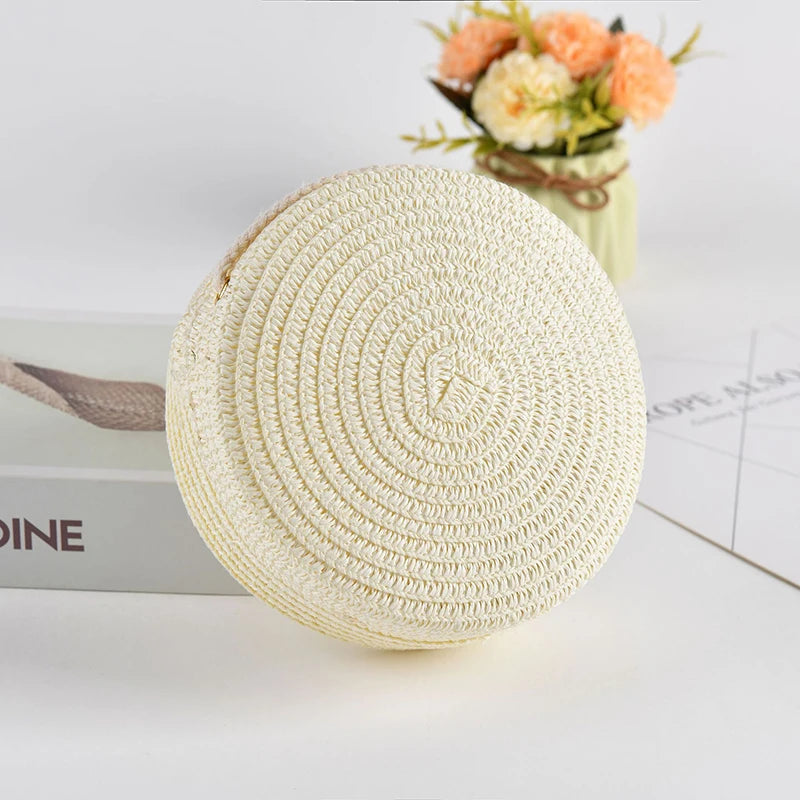 Handwoven Round Straw Crossbody Bag