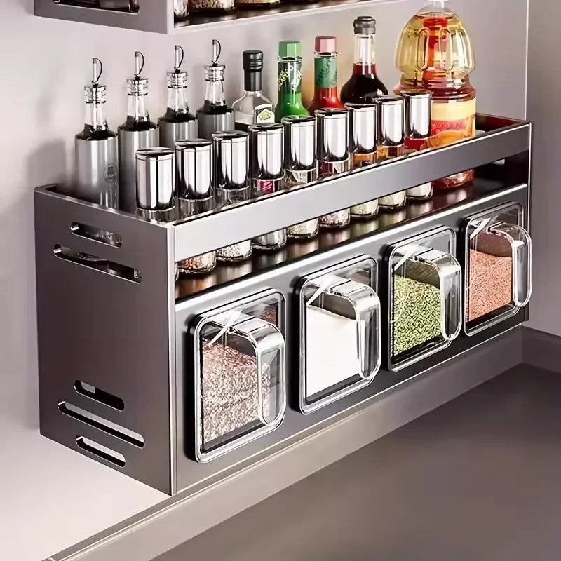 Wall Mounted Kitchen Storage Organizer with Spice Jar Holder